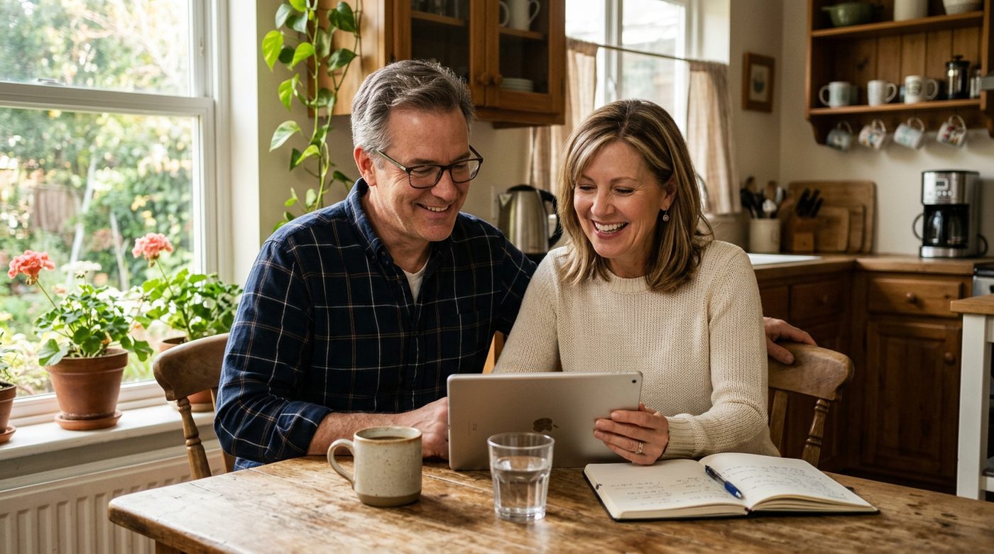 Couple reviewing their coverage together at the kitchen table
