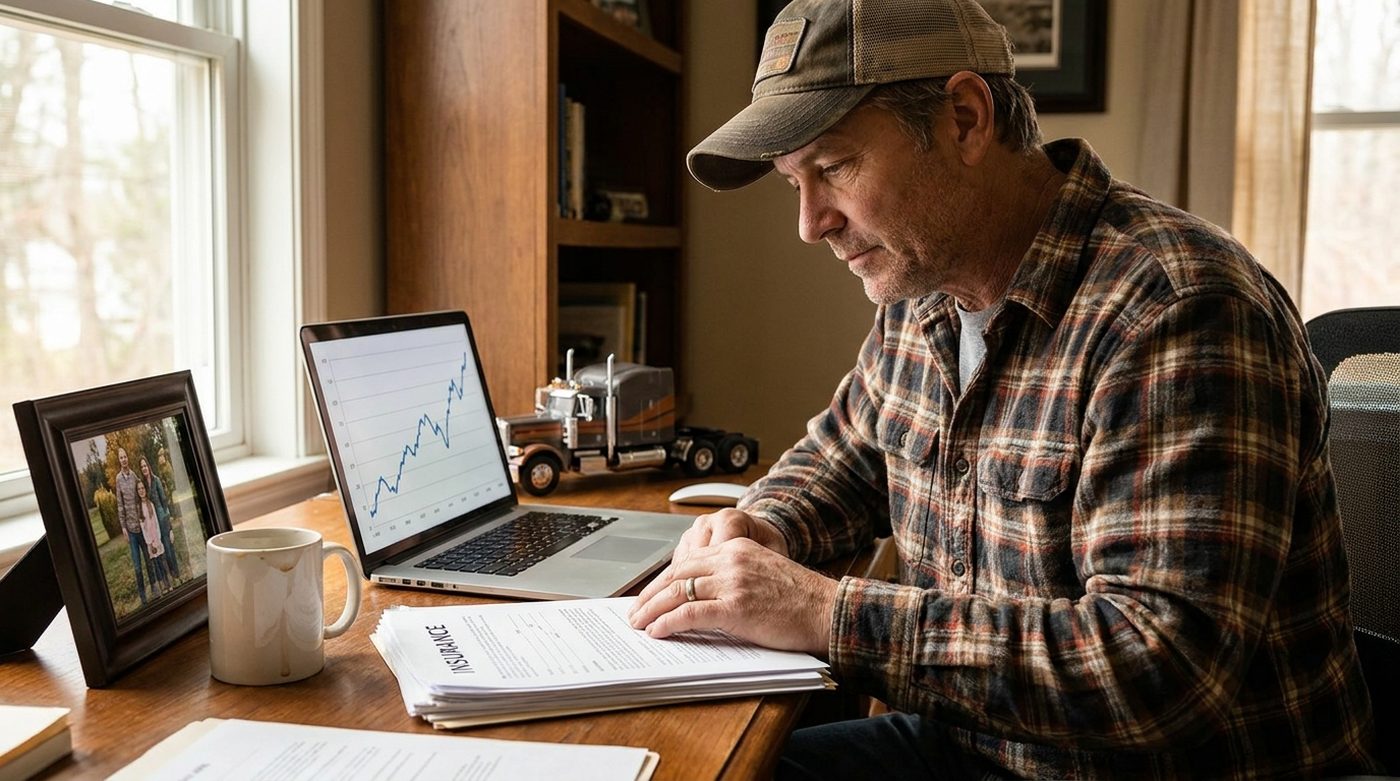 Driver reviewing his policy at his home desk